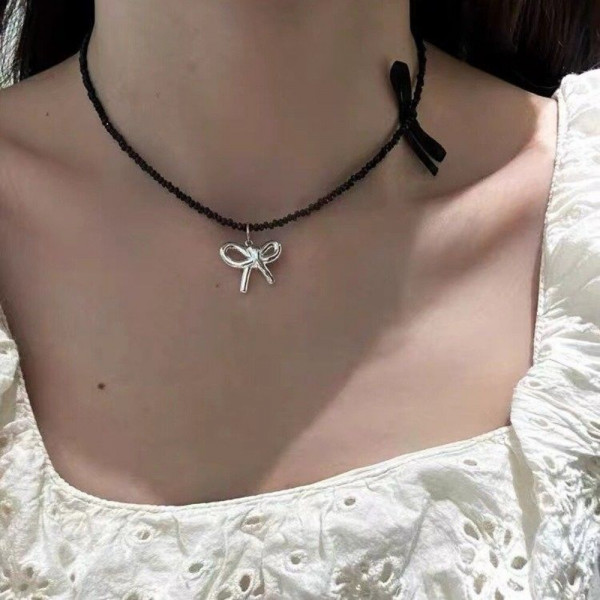 Стильный Чокер из темного бисера с изящным бантом J10743CJJ