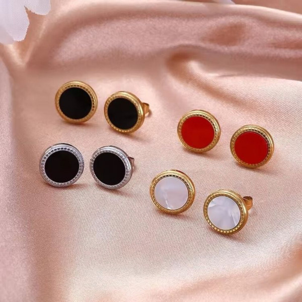 Золотистые стальные серьги-пусеты с перламутровой инкрустацией 1J10891CJJ