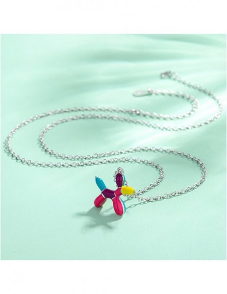 Серебристая Цепочка с оригинальным кулоном в форме собаки с эмалью Z60034