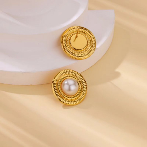 Серьги-пусеты Диски с белой эмалью CJN82522