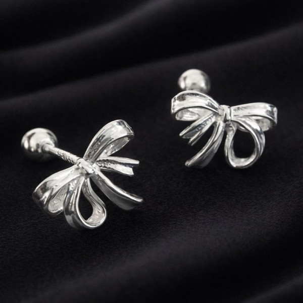 Серьги-гвоздики бантики медь напыление платиной 1J12405CJJ