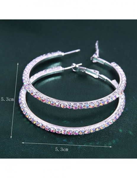 Большие серебристые серьги-кольца со сплошным мощением сверкающими стразами A67425