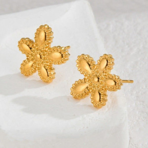 Золотистые фактурные серьги-пусеты Цветы CJH59688
