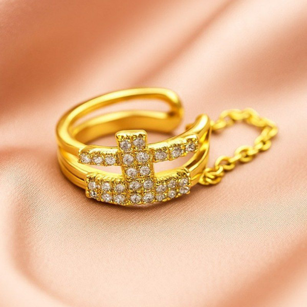 Золотистый кафф с цепочкой и кристаллами 1J11410CJJ