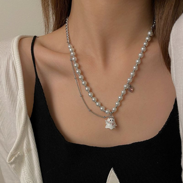 Двухъярусные бусы из светлого жемчуга CJH56208