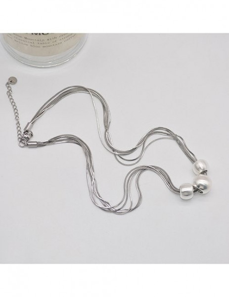 Серебристое многослойное колье с тремя шариками M12791