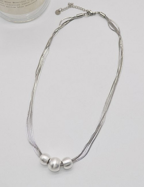 Серебристое многослойное колье с тремя шариками M12791