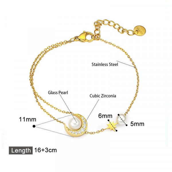 Браслет-цепочка с перламутровой вставкой в золотистом канте CJN40335