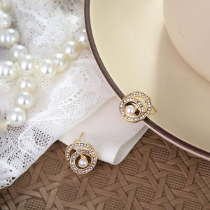 Элегантные серьги-пусеты Сияющие кольца с жемчужным центром CJH55996