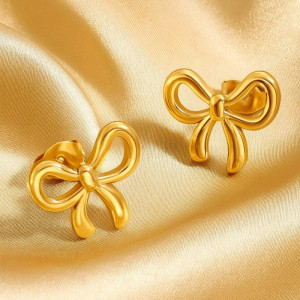 Серьги-гвоздики бантики медь напыление золотом 1J12406CJJ