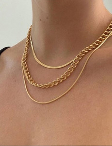 Тройная золотистая цепочка с плетением разных типов G71429