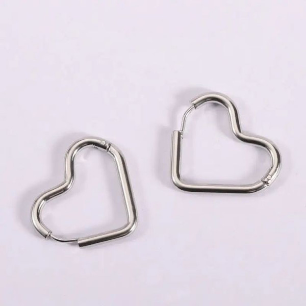 Стальные серьги-кольца сердца J10264CJJ