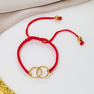 Браслет плетеная нить с переплетенными золотистыми кольцами CJQ92948