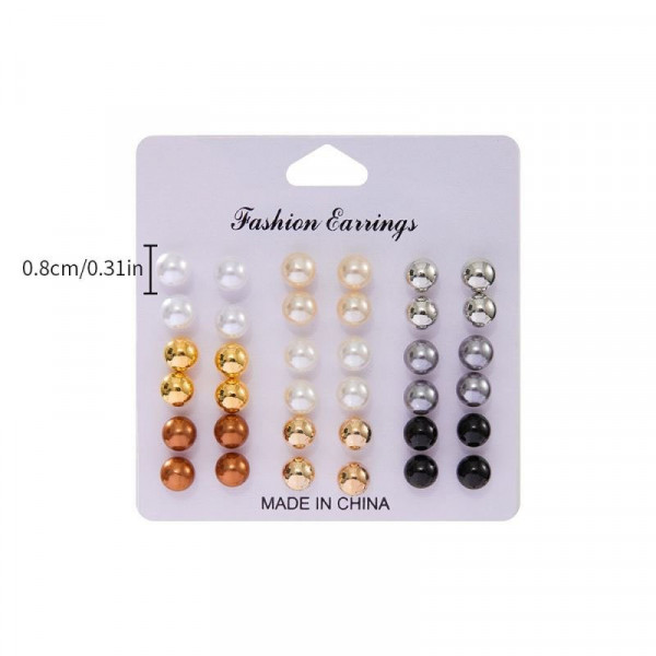 Набор базовых серег пусет с жемчугом и металлическими шариками в золотистом цвете CJD62984