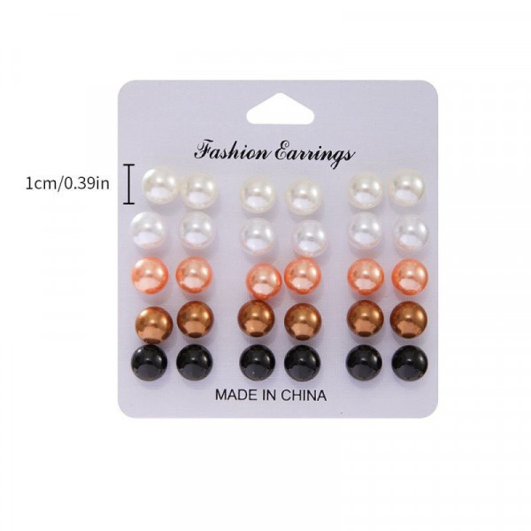 Набор базовых серег пусет с жемчугом и металлическими шариками в золотистом цвете CJD62984