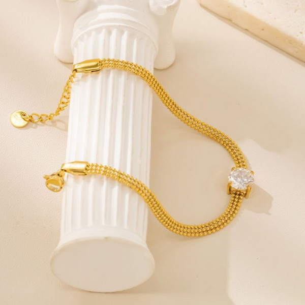 Браслет с плетением «колос» и сверкающим камнем CJN40336