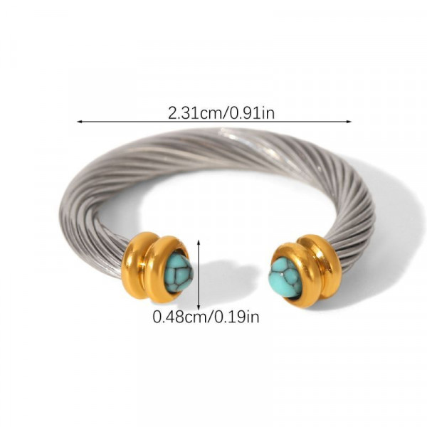 Тонкое стальное кольцо с разноцветными бусинами CJP43775