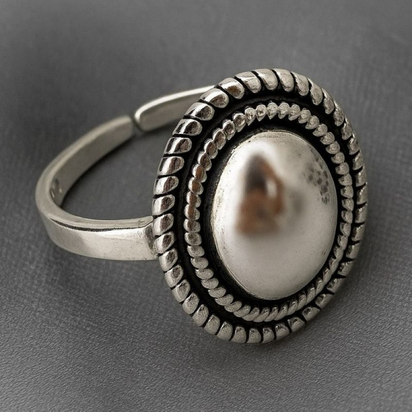 Массивное кольцо-печатка с перламутровой вставкой в стиле винтаж 1J12183CJJ