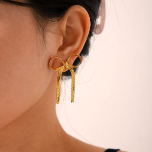 Серьги Висячие Бантики минималистичные длинные CJL36247