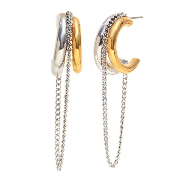 Серьги-полукольца двухцветные с цепочкой CJL49887