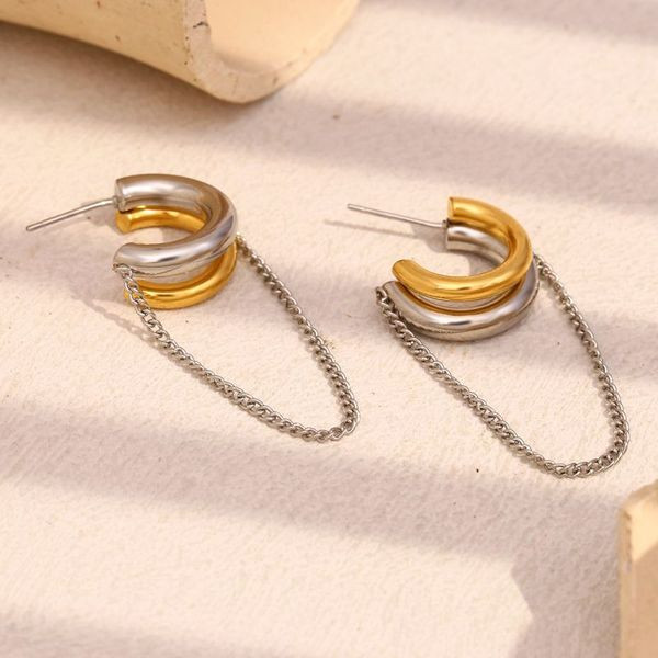 Серьги-полукольца двухцветные с цепочкой CJL49887