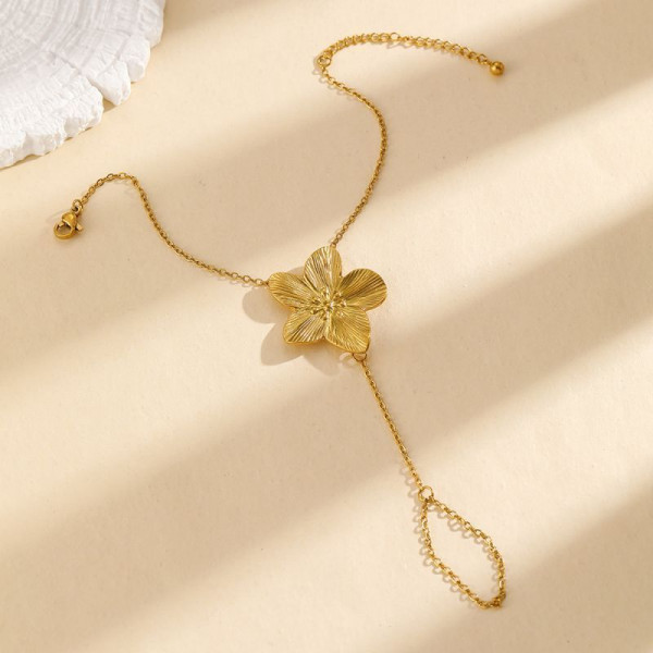 Браслет слейв золотистый цветок на изящной цепи CJQ18943