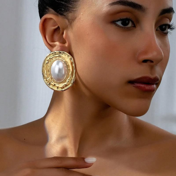 Крупные серьги-овалы с жемчужной вставкой 1J11742CJJ