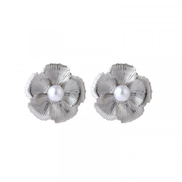 Изящные серьги-пусеты Перламутровые цветы в серебристом обрамлении CJL20154