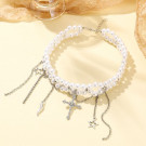 Жемчужный чокер с крестом звездами и декоративными цепочками CJM16893