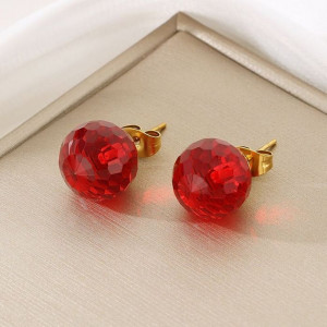 Серьги-пусеты Красные граненые шары CJJ17498