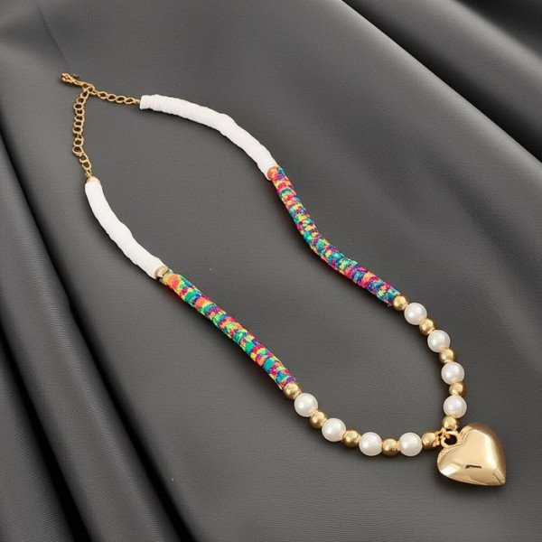 Многоцветные Бусы с этническим характером и золотистым сердцем G66996MSK