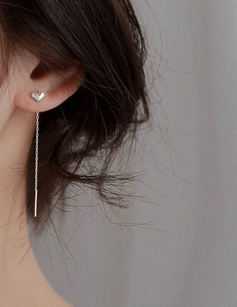 Тонкие серьги-продевки с сердечками L11557