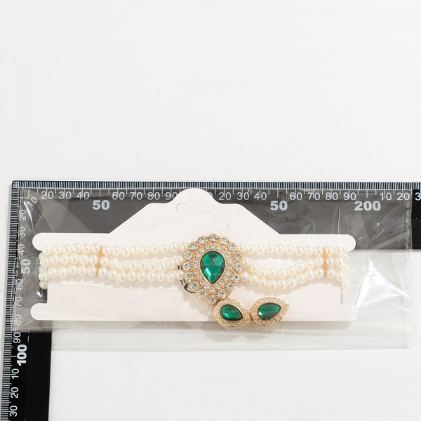 Браслет слейв жемчужная роскошь с изумрудным акцентом CJM03542